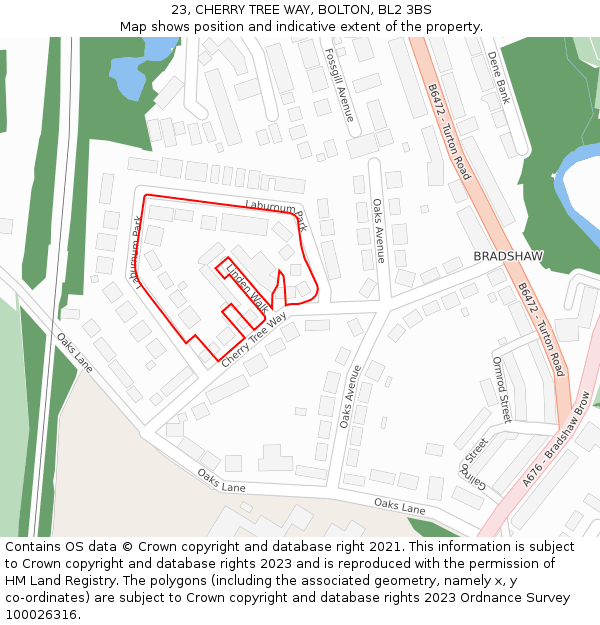 23, CHERRY TREE WAY, BOLTON, BL2 3BS: Location map and indicative extent of plot