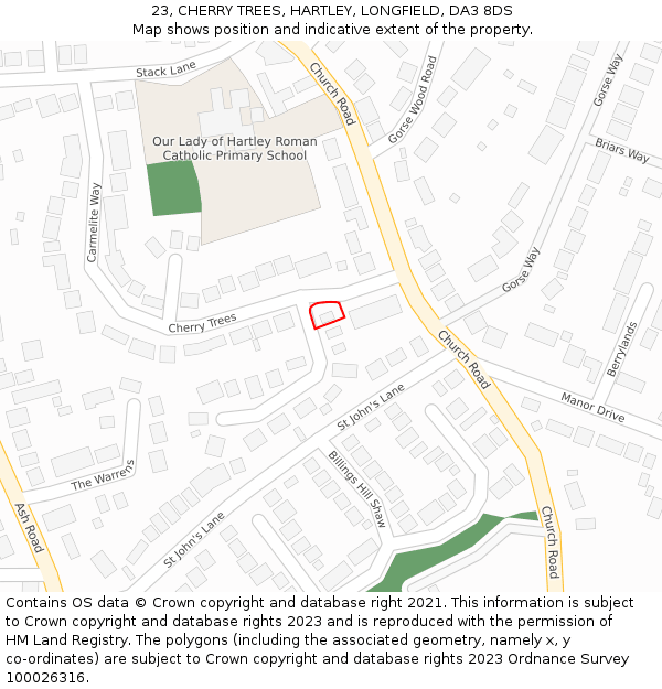 23, CHERRY TREES, HARTLEY, LONGFIELD, DA3 8DS: Location map and indicative extent of plot