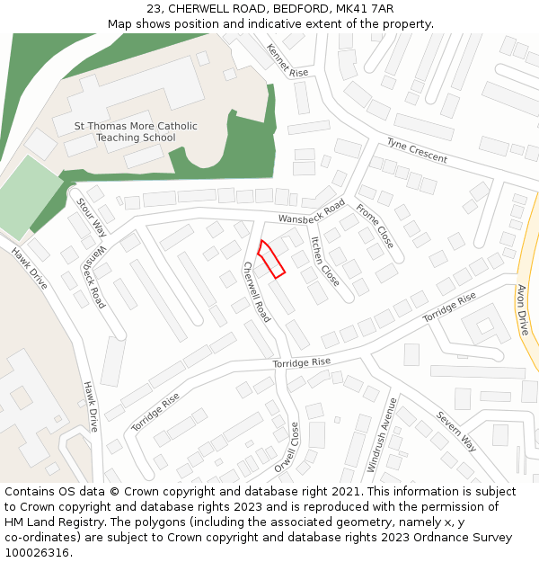 23, CHERWELL ROAD, BEDFORD, MK41 7AR: Location map and indicative extent of plot