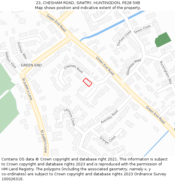 23, CHESHAM ROAD, SAWTRY, HUNTINGDON, PE28 5XB: Location map and indicative extent of plot