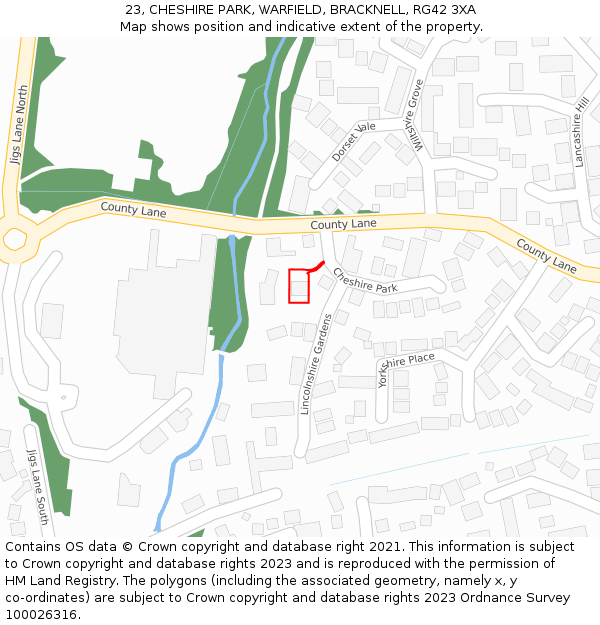 23, CHESHIRE PARK, WARFIELD, BRACKNELL, RG42 3XA: Location map and indicative extent of plot