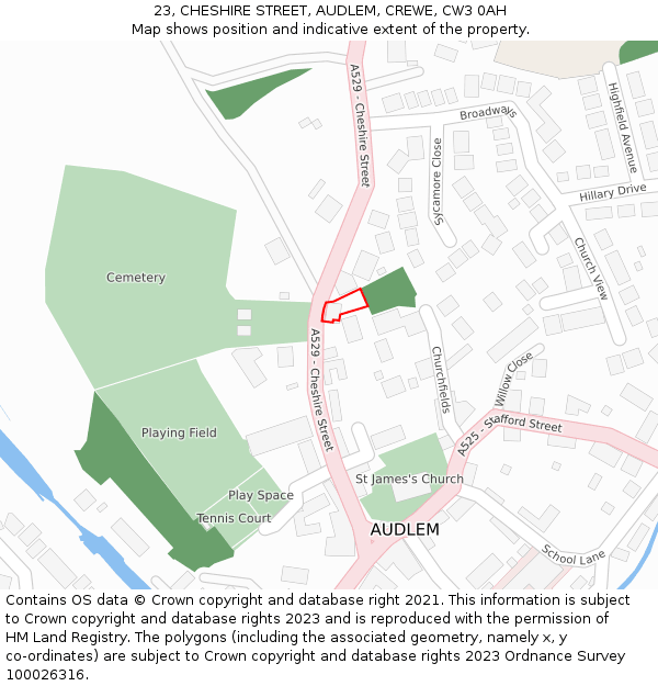 23, CHESHIRE STREET, AUDLEM, CREWE, CW3 0AH: Location map and indicative extent of plot