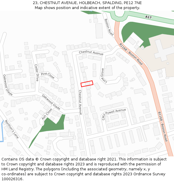 23, CHESTNUT AVENUE, HOLBEACH, SPALDING, PE12 7NE: Location map and indicative extent of plot