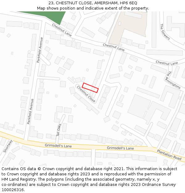 23, CHESTNUT CLOSE, AMERSHAM, HP6 6EQ: Location map and indicative extent of plot