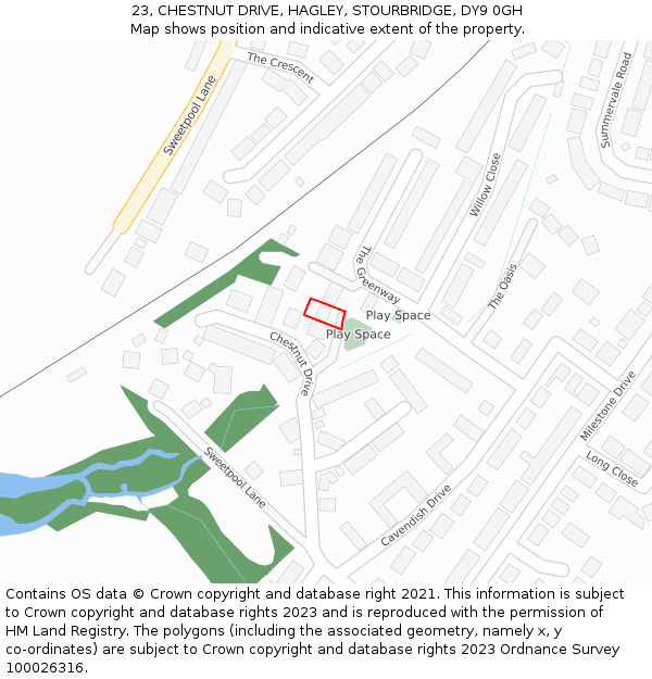 23, CHESTNUT DRIVE, HAGLEY, STOURBRIDGE, DY9 0GH: Location map and indicative extent of plot