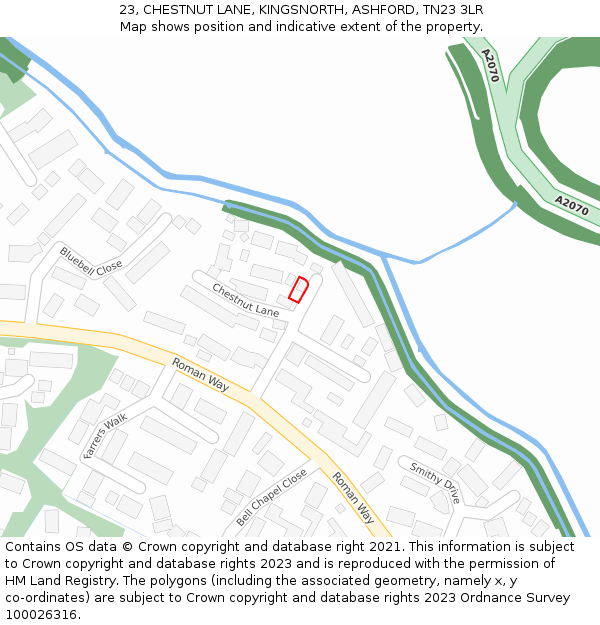 23, CHESTNUT LANE, KINGSNORTH, ASHFORD, TN23 3LR: Location map and indicative extent of plot