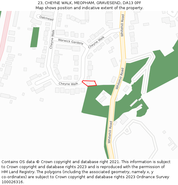 23, CHEYNE WALK, MEOPHAM, GRAVESEND, DA13 0PF: Location map and indicative extent of plot