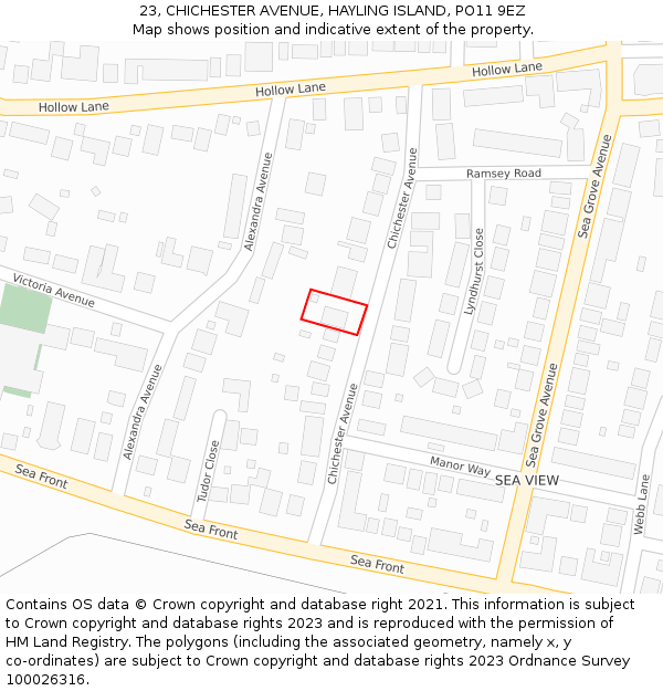 23, CHICHESTER AVENUE, HAYLING ISLAND, PO11 9EZ: Location map and indicative extent of plot