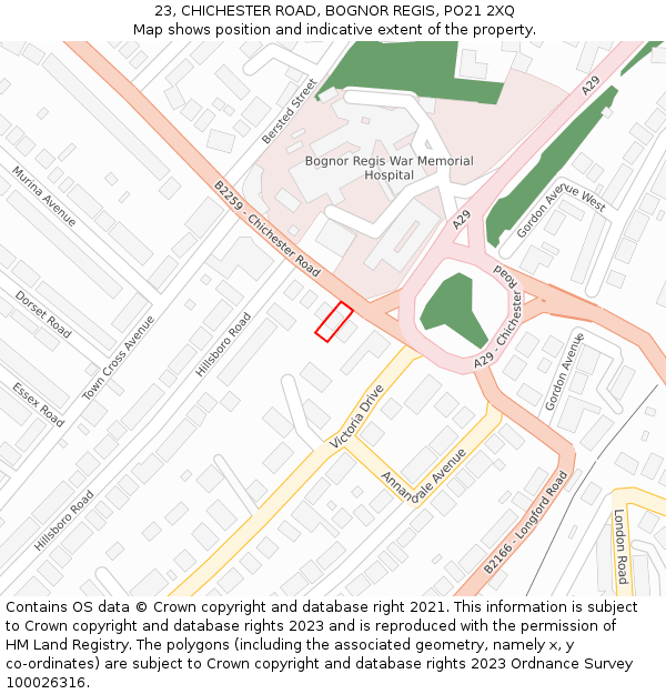 23, CHICHESTER ROAD, BOGNOR REGIS, PO21 2XQ: Location map and indicative extent of plot