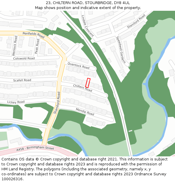 23, CHILTERN ROAD, STOURBRIDGE, DY8 4UL: Location map and indicative extent of plot