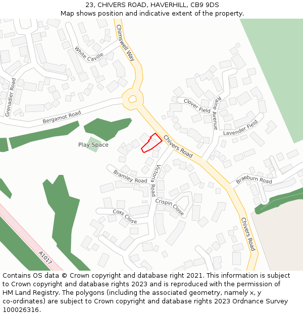 23, CHIVERS ROAD, HAVERHILL, CB9 9DS: Location map and indicative extent of plot