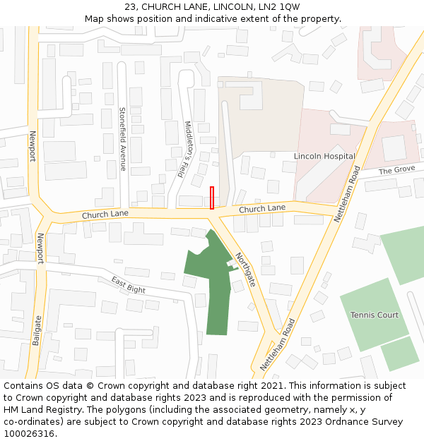 23, CHURCH LANE, LINCOLN, LN2 1QW: Location map and indicative extent of plot