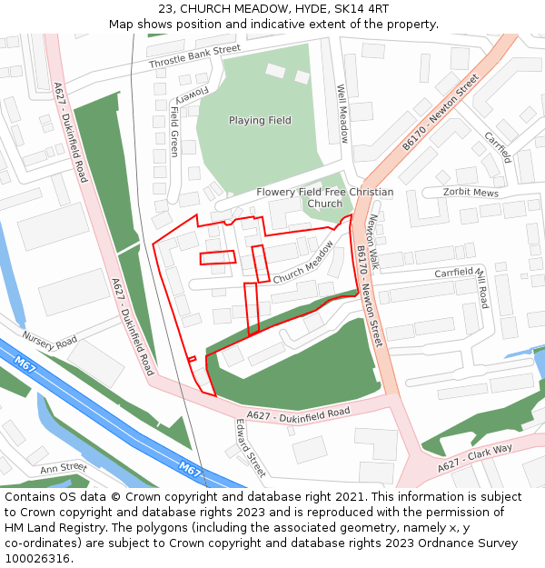 23, CHURCH MEADOW, HYDE, SK14 4RT: Location map and indicative extent of plot