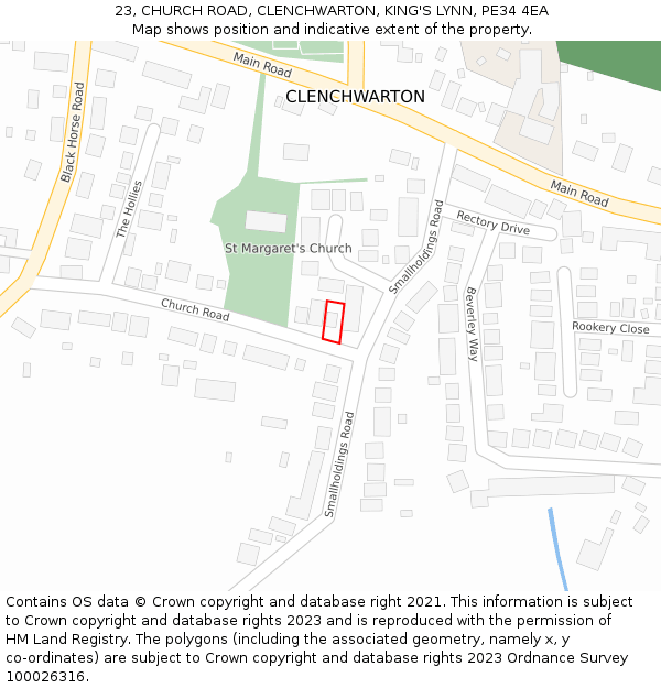 23, CHURCH ROAD, CLENCHWARTON, KING'S LYNN, PE34 4EA: Location map and indicative extent of plot