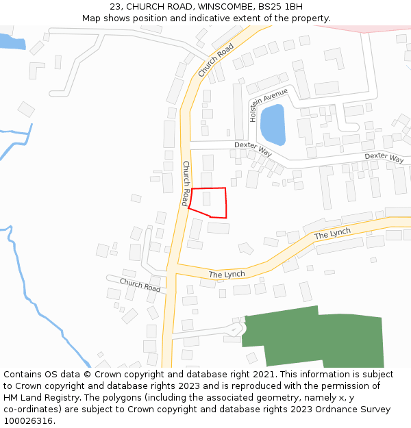 23, CHURCH ROAD, WINSCOMBE, BS25 1BH: Location map and indicative extent of plot