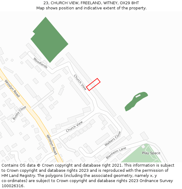 23, CHURCH VIEW, FREELAND, WITNEY, OX29 8HT: Location map and indicative extent of plot