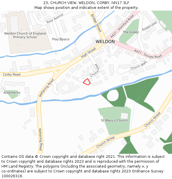 23, CHURCH VIEW, WELDON, CORBY, NN17 3LF: Location map and indicative extent of plot