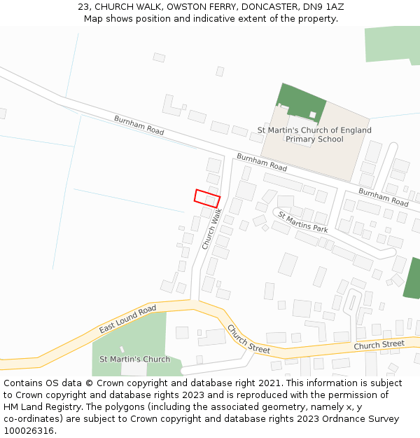 23, CHURCH WALK, OWSTON FERRY, DONCASTER, DN9 1AZ: Location map and indicative extent of plot