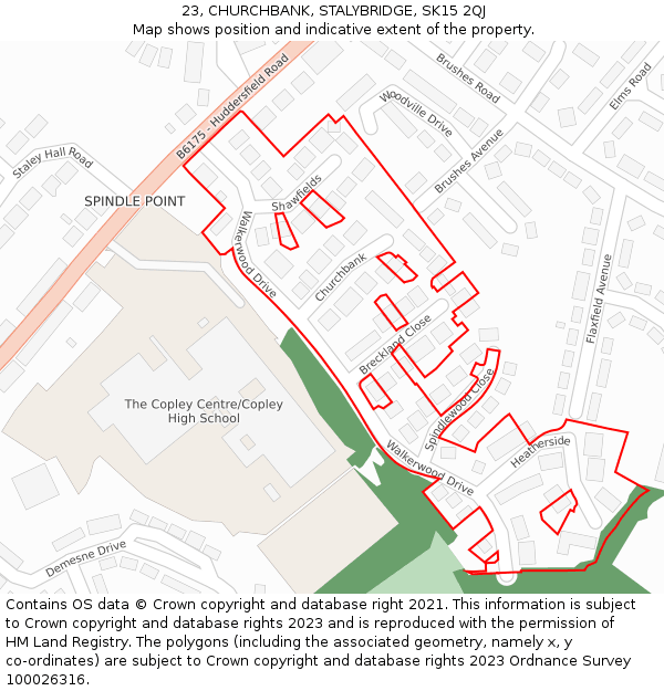 23, CHURCHBANK, STALYBRIDGE, SK15 2QJ: Location map and indicative extent of plot