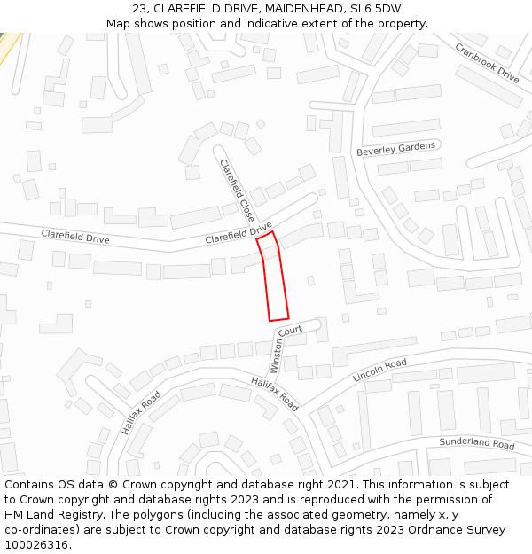 23, CLAREFIELD DRIVE, MAIDENHEAD, SL6 5DW: Location map and indicative extent of plot