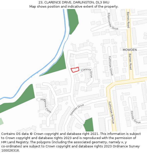 23, CLARENCE DRIVE, DARLINGTON, DL3 9XU: Location map and indicative extent of plot