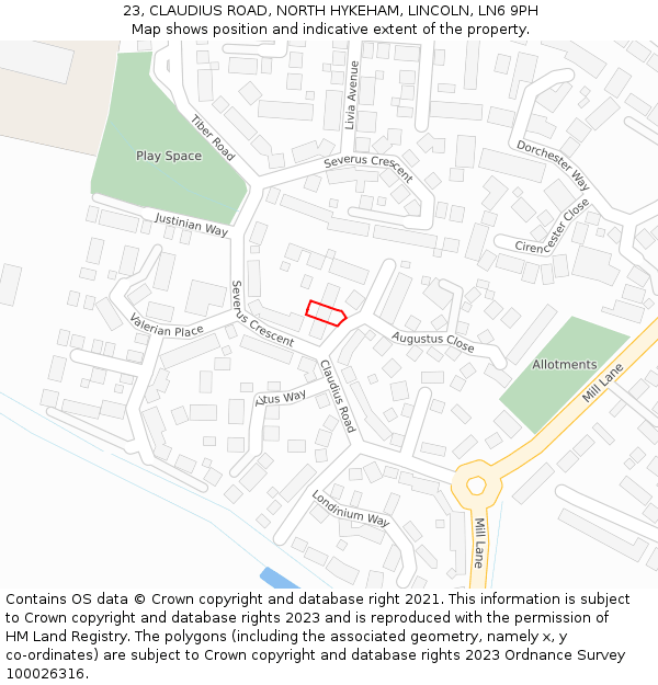 23, CLAUDIUS ROAD, NORTH HYKEHAM, LINCOLN, LN6 9PH: Location map and indicative extent of plot