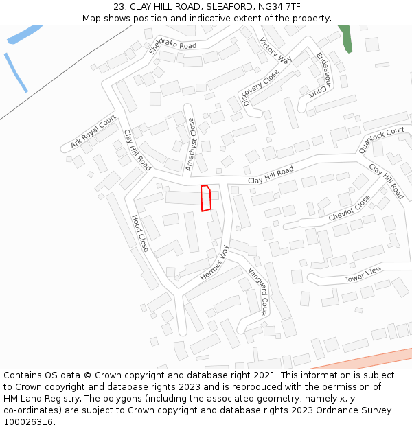 23, CLAY HILL ROAD, SLEAFORD, NG34 7TF: Location map and indicative extent of plot