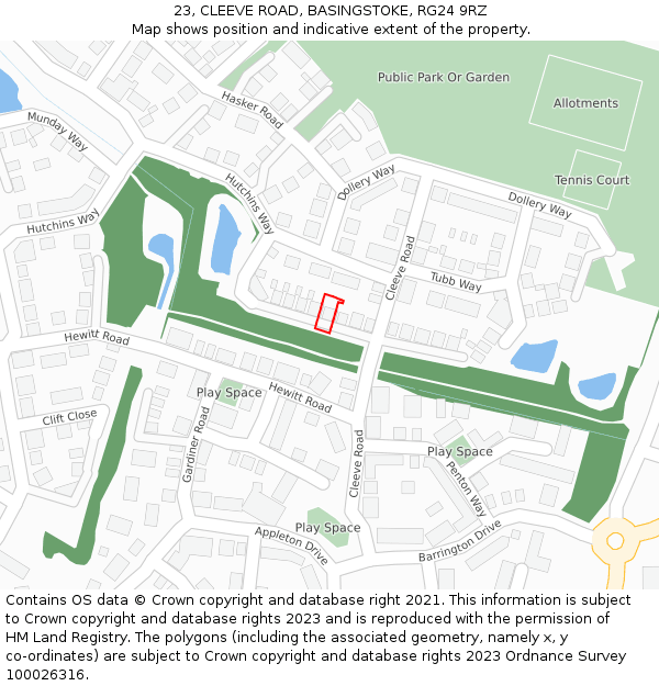 23, CLEEVE ROAD, BASINGSTOKE, RG24 9RZ: Location map and indicative extent of plot