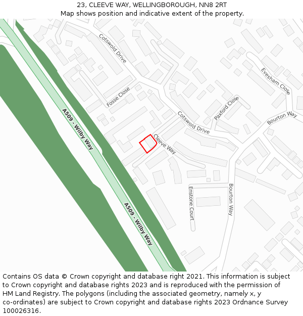 23, CLEEVE WAY, WELLINGBOROUGH, NN8 2RT: Location map and indicative extent of plot