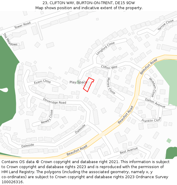 23, CLIFTON WAY, BURTON-ON-TRENT, DE15 9DW: Location map and indicative extent of plot
