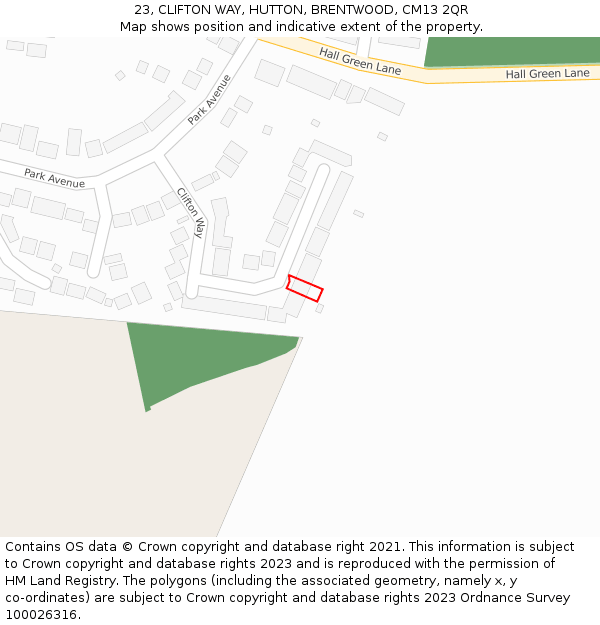 23, CLIFTON WAY, HUTTON, BRENTWOOD, CM13 2QR: Location map and indicative extent of plot