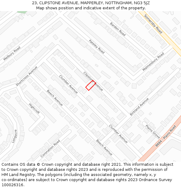 23, CLIPSTONE AVENUE, MAPPERLEY, NOTTINGHAM, NG3 5JZ: Location map and indicative extent of plot