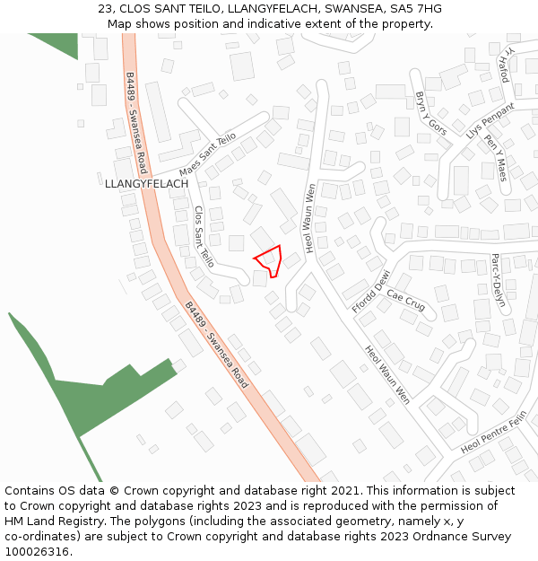 23, CLOS SANT TEILO, LLANGYFELACH, SWANSEA, SA5 7HG: Location map and indicative extent of plot