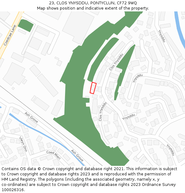 23, CLOS YNYSDDU, PONTYCLUN, CF72 9WQ: Location map and indicative extent of plot