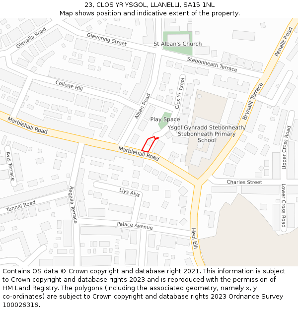 23, CLOS YR YSGOL, LLANELLI, SA15 1NL: Location map and indicative extent of plot