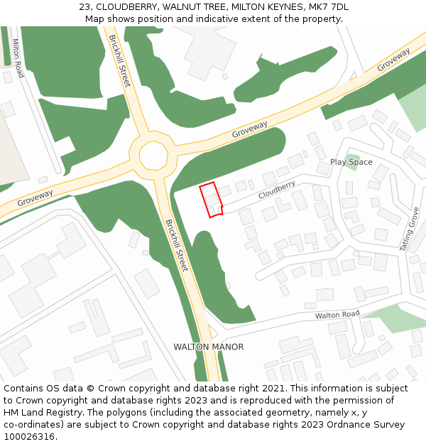 23, CLOUDBERRY, WALNUT TREE, MILTON KEYNES, MK7 7DL: Location map and indicative extent of plot