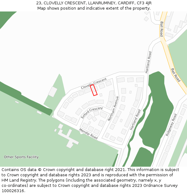 23, CLOVELLY CRESCENT, LLANRUMNEY, CARDIFF, CF3 4JR: Location map and indicative extent of plot