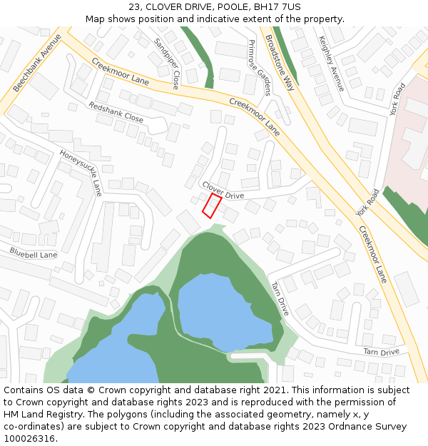 23, CLOVER DRIVE, POOLE, BH17 7US: Location map and indicative extent of plot