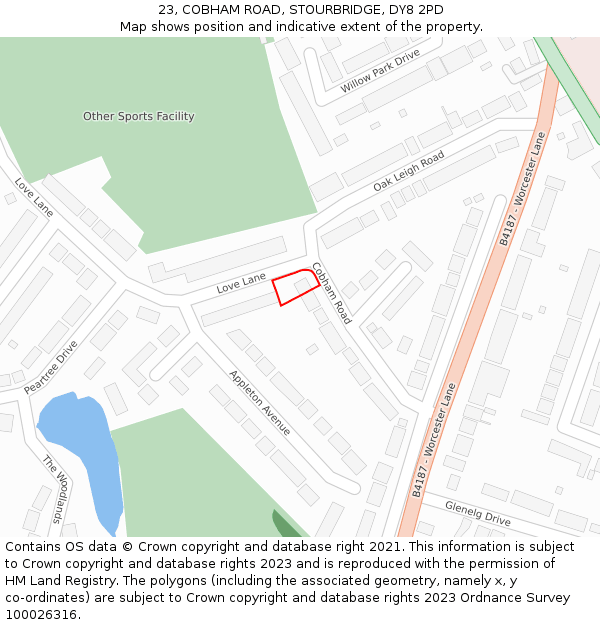 23, COBHAM ROAD, STOURBRIDGE, DY8 2PD: Location map and indicative extent of plot