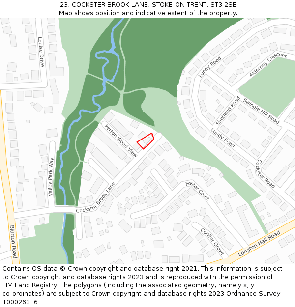 23, COCKSTER BROOK LANE, STOKE-ON-TRENT, ST3 2SE: Location map and indicative extent of plot