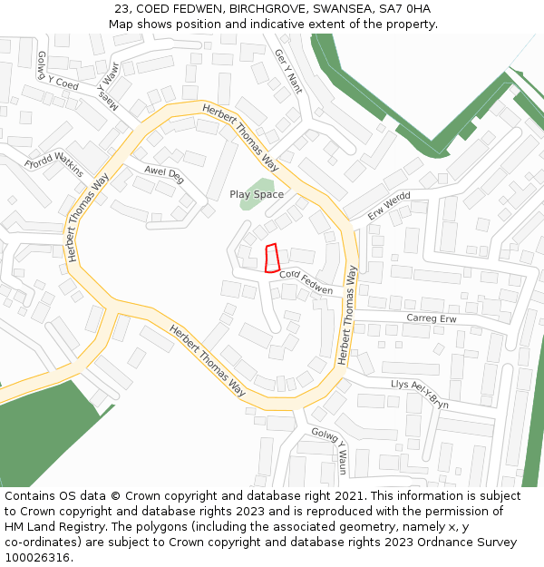 23, COED FEDWEN, BIRCHGROVE, SWANSEA, SA7 0HA: Location map and indicative extent of plot