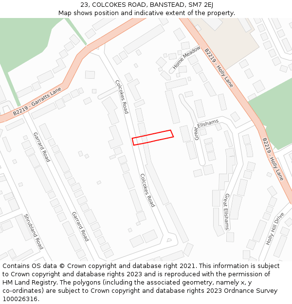 23, COLCOKES ROAD, BANSTEAD, SM7 2EJ: Location map and indicative extent of plot