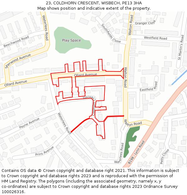 23, COLDHORN CRESCENT, WISBECH, PE13 3HA: Location map and indicative extent of plot