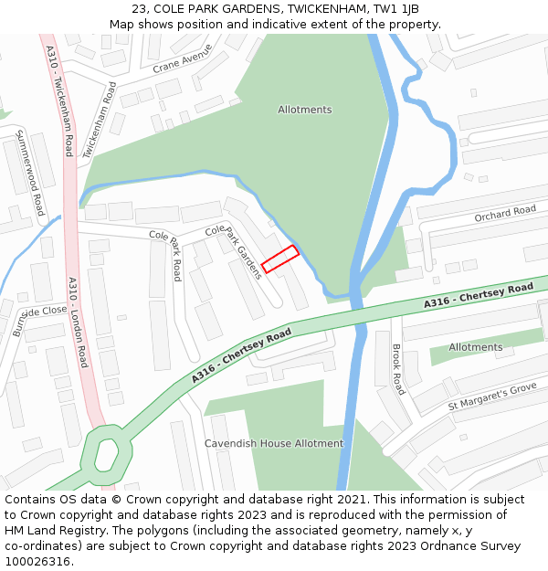 23, COLE PARK GARDENS, TWICKENHAM, TW1 1JB: Location map and indicative extent of plot