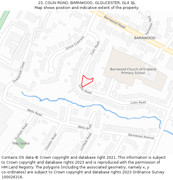 23, COLIN ROAD, BARNWOOD, GLOUCESTER, GL4 3JL: Location map and indicative extent of plot