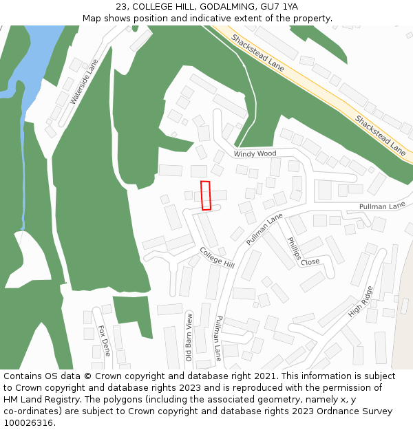 23, COLLEGE HILL, GODALMING, GU7 1YA: Location map and indicative extent of plot