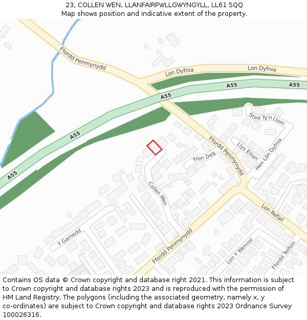 23, COLLEN WEN, LLANFAIRPWLLGWYNGYLL, LL61 5QQ: Location map and indicative extent of plot