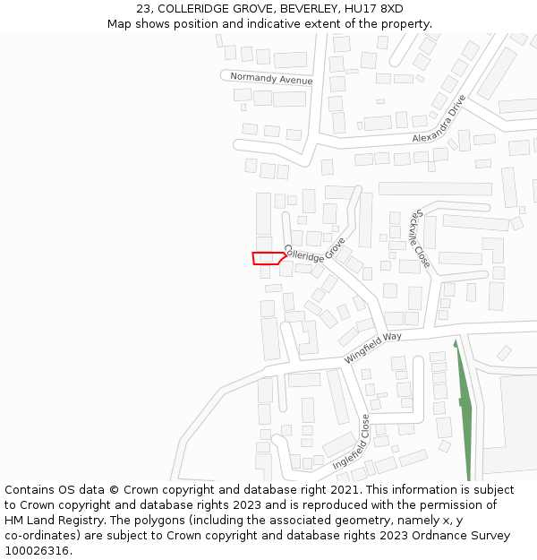 23, COLLERIDGE GROVE, BEVERLEY, HU17 8XD: Location map and indicative extent of plot