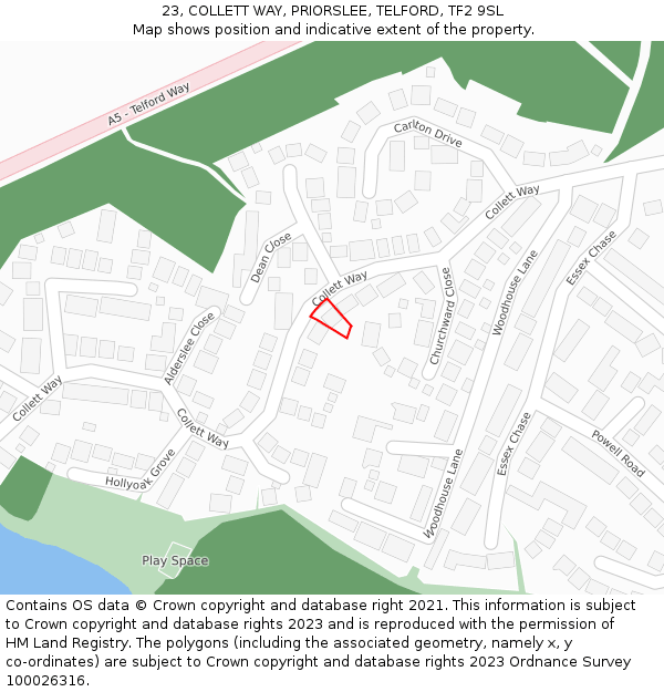 23, COLLETT WAY, PRIORSLEE, TELFORD, TF2 9SL: Location map and indicative extent of plot