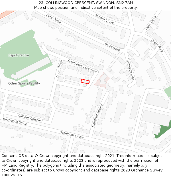 23, COLLINGWOOD CRESCENT, SWINDON, SN2 7AN: Location map and indicative extent of plot